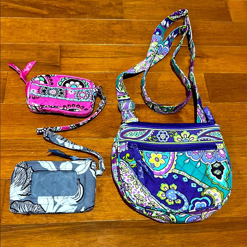 Vera Bradley Lot Saddlebag Crossbody Heather Pink Cupcake Moon Shadow Wristlets